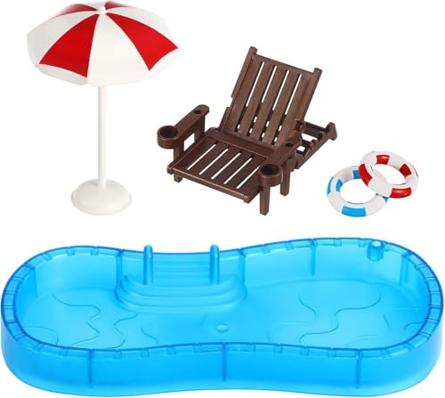 Set di 5 piscine in miniatura con ombrellone e sedie, decorazione per casa delle bambole per bambini, miniature fai da te e realistiche scene di spiaggia