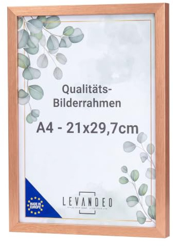 levandeo A4 Bilderrahmen Kupfer 21x29,7 Made in EU Fotorahmen Poster Urkunde Zeugnis Aufsteller Posterrahmen Picture Frame Deko Tischdeko Wanddeko Fotoaufsteller