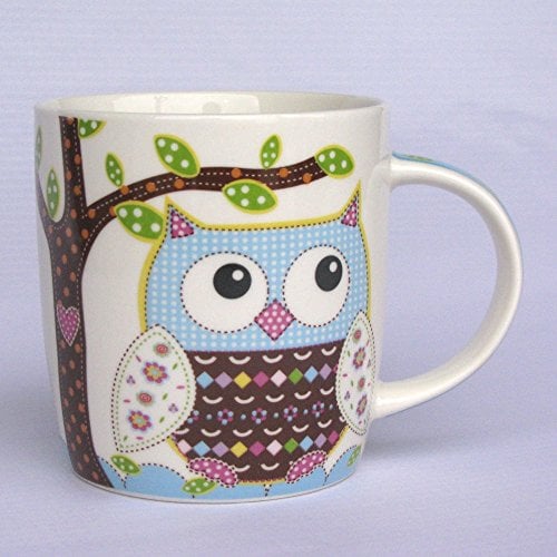 1 Stk. Henkeltasse mit Eule groß - Keramik Trinktasse mit Henkel Tasse Becher Eulenmotiv Tassen Porzellantasse