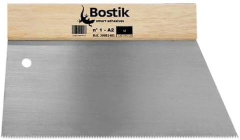 Bostik ESPÁTULA Nº 1-A2 para Colas Acrílicas, Espátula de Acero Inoxidable, Sujeción de Madera, Aplicación Precisa y Uniforme del Adhesivo en Diferentes Superficies, Duradera y Fácil de Manejar, 1 ud