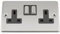 A5 Wall Double Socket 2 Gang - Satin Matt Chrome Classic - Black Insert - Metal Rocker Switch
