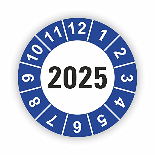 Fassbender-Druck PRÜFPLAKETTEN - Hochwertige Prüfetiketten JAHRESPLAKETTE 2025 Ø 30mm - Selbstklebende PVC-Folie - Wartungsetiketten für Prüfung - Prüfplakette für Prüfungsnachweis (10 Stück)