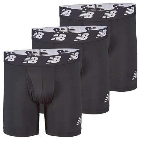 New Balance Men's 6 Boxer Brief Fly Front With Pouch, 3-Pack, Black/Black/Black, X-Large