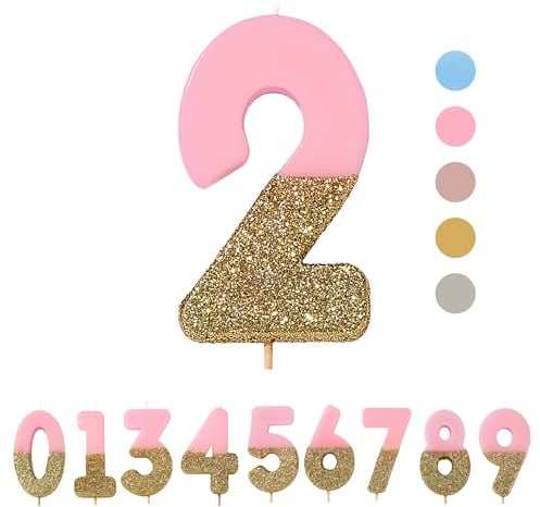Talking Tables Pink Number 2 Birthday Candle with Gold Glitter | Premium Quality Cake Topper Decoration Pretty, Sparkly for Kids, Adults, 21st Party, Anniversary, Milestone Age, Wax,