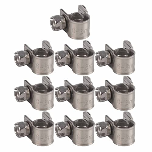 10 pezzi Fascetta stringitubo per tubo carburante in acciaio inossidabile, fascette stringitubo benzina, argento, 6-10mm(6-8Mm)