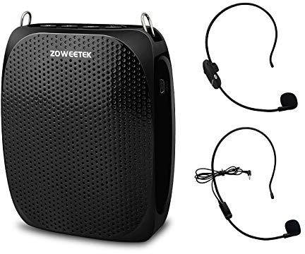 ZOWEETEK Amplificador de Voz Inalámbrico,Amplificador Voz Profesores con 2 micrófono (Inalámbrico y Cable), 10W 1800 mAh, Amplificador portatil para Aula, guía,reuniones y Actividades al Aire Libre