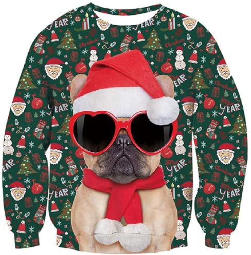 Fanient Christmas Pullover 3D Druck Pizza Muster Rundhalsausschnitt Christmas Sweater L