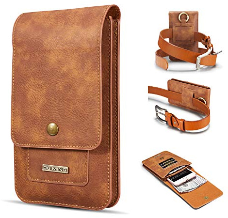 Genuine Leather Holster Pouch For iPhone X XS XR 11 6 7 8, For Samsung J5(2015)Belt Wallet Case with Clip +Card Slot, Dual Layer Universal Waist Pouch for Travel,For Google Pixel 2 3 XL,Brown