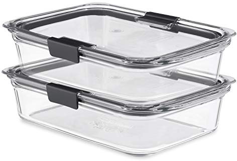 Rubbermaid Brilliance Glass Storage Lebensmittelbehälter für 8 Tassen mit Deckel, 2er-Pack (insgesamt 4 Stück), Glas, Transparent, Set of 2 (8-Cup), 2