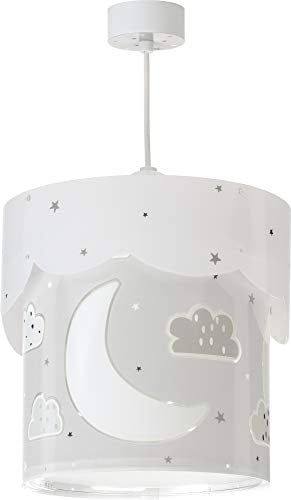 Dalber Lampe kinderzimmer, kinderlampe Pendelleuchte Hängelampe, Deckenleuchte Kinder, Deckenlampe kinderzimmer Moon Mond und Sterne Grau, 61232E, E27