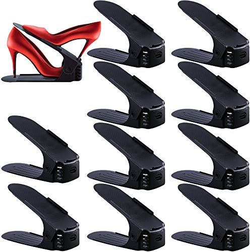 SaiXuan - Juego de 10 soportes y apiladores de zapatos ajustables, organizador de ahorro de espacio, color negro
