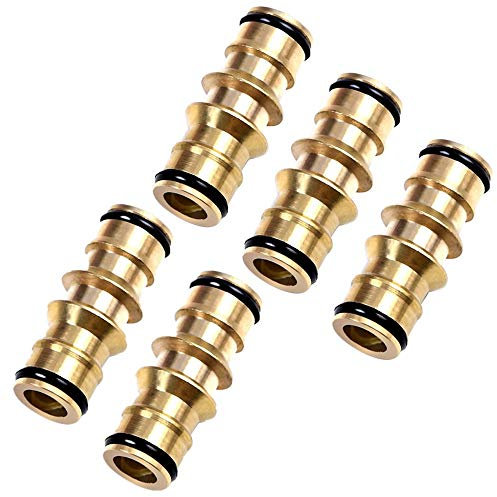 Yajumgato 5 Pack Brass Double Male Hose Pipe Connectors Extender Garden Hose Pipe Tube Connectors for Extending Two Female Garden Hose Pipe Tube Ends
