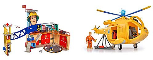 Simba - Feuerwehrmann Sam MegaFeuerwehrstation XXL große Feuerwehrwache inklusive Sam Spielfigur & Feuerwehrmann Sam Hubschrauber Wallaby II, mit Tom Thomas Figur, mit Licht und Originalsound