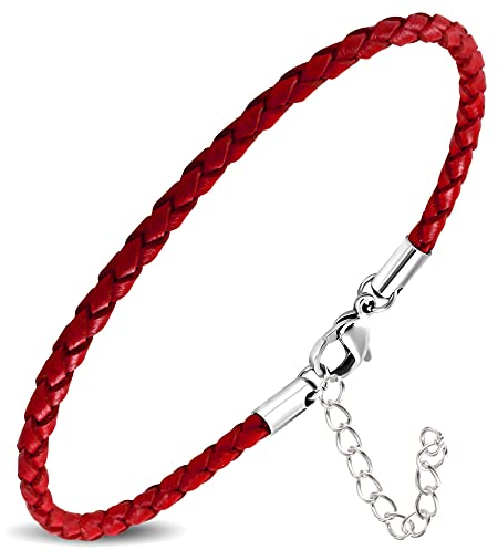 ZENSE - Rotes Lederarmband für Männer, verstellbar durch Verlängerung ZB0377
