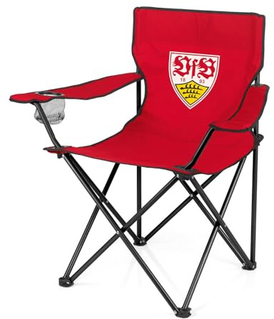 VfB Stuttgart Campingstuhl faltbar - 80x50 cm | Ideal für Festivals, Angelausflüge, Strand u.v.m. | Wasserabweisend & robust | Belastbar bis max. 100 kg [rot mit Logo]