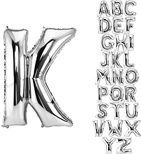 DekoRex Folienballon Silber 82cm Luftballon Geburtstag Hochzeit Deko (Buchstabe K)