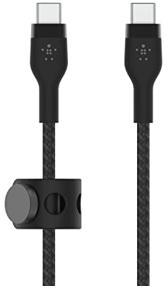 Belkin BoostCharge Pro Flex câble à gaine tressée USB-C vers USB-C, Certifié USB-IF, recharge Power Delivery, câble USB C pour iPhone 16, 15, MacBook, iPad Pro, Galaxy S24, Pixel, etc, 1 m, noir