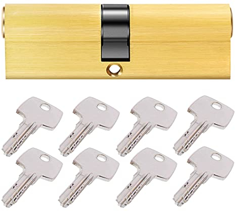 TNMV Cylindre de serrure - 32.5/32.5 (65mm) porte de cylindre - Finition en laiton - Sécurité standard - Haute sécurité avec 8 Clés, Finition en Laiton, Serrure de