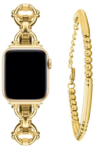 wutwuk Kompatibel mit Apple Watch Armband Gold 46mm 45mm 44mm 42mm 41mm 40mm 38mm Damen mit 18K Vergoldeter Edelstahl Armreif für iWatch Series 10 9 8 7 SE 6 5 4 3 2 1 Mädchen Frauen