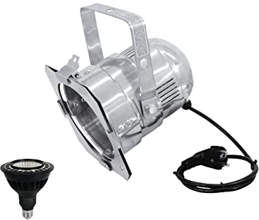 EUROLITE Set PAR-38 Spot sil + PAR-38 230V COB 18W E-27 LED 1800-3000k dim2warm | PAR-38-Gehäuse mit E-27 Sockel inklusive PAR-38 LED-Lampe mit modernder Dim-to-Warm-Funktion
