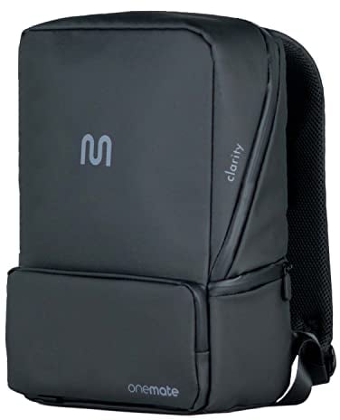 onemate – Rucksack clarity mit diversen Fächern & Features für Ordnung im Alltag – stoßsicheres Laptopfach – 99% aus recycelten Plastikflaschen – robust & wasserdicht (15L) (Schwarz, ohne flap)