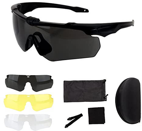 ToopMount ANSI Z87.1 taktische Brillen, beschlagfrei, mit 3 austauschbaren Gläsern, UV400-Schutz, Airsoft-Brille (schwarzer Rahmen)