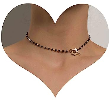Dervivea Schwarzes Perlenhalsband Choker Halskette Boho Station Kristall Schlüsselbein Halskette Minimalistisch Cz Perlen Halskette Choker Blume Knebelverschluss Halskette Kettenschmuck Für