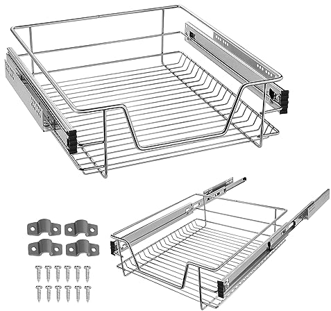 LARS360 Teleskopschublade Schrankauszug mit Teleskopschienen aus verchromtem Metall Rostfrei Abnehmbar Max. Belastbarkeit 20KG Geeignet für 50cm breite Schränke (Tatsächliche Breite 47cm, 4 Stück)