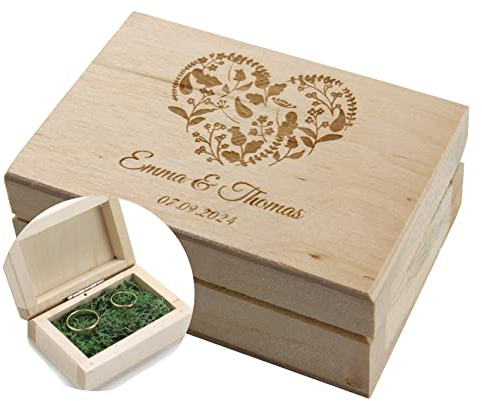 Happenings Boîte à bagues personnalisée, boîte à alliances en bois, style bohème, avec mousse à l'intérieur, peut contenir 2 bagues, boîte à bijoux, Marron