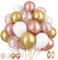Paready Rose Gold and White Latex Balloons, 60 Pcs 12 Inch Metallic Gold Confetti Balloons with Ribbons for Birthday Party Baby Shower Anniversary Wedding Bridal Shower Graduation Decoration