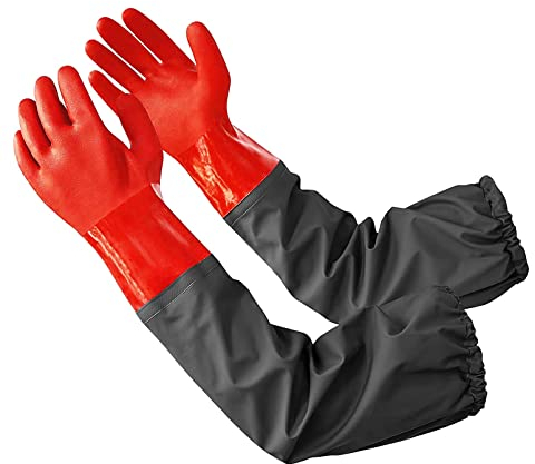 Coopache 1 Paire Gants Imperméables Homme Femme Longs Gants de Ménage en Caoutchouc Antidérapants Gants de Nettoyage Réutilisables Épaissi Gants de Bassin Manches Longues Extra 64 CM, M-L