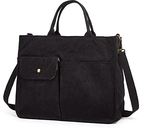 Niction Damen Hobo Bag Schwarz Medium Utility Cord Hobo Tasche 2023, 11.04 Liter Fassungsvermögen, 34 x 12 x 26 cm, Multifunktional, Business, Shopping, Reisen, Arbeit, Schwarz