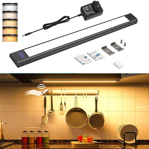 WOBANE Unterbauleuchte küche Dimmbar,5 Lichtfarben,30cm Heller LED Lichtleiste mit Berührungsloser Sensor,LED küchenbeleuchtung unterbau,Unterschrank Beleuchtung für Regale,Werkbank,Schwarz