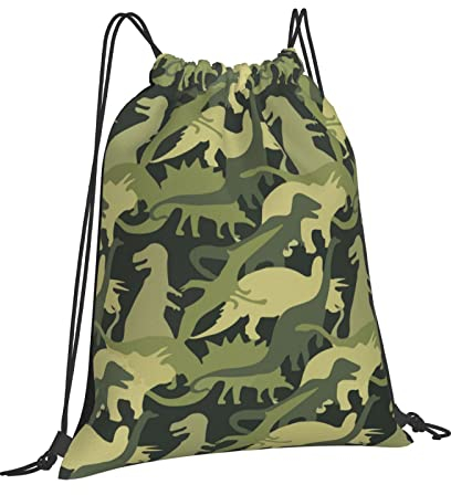 Lsjuee Turnbeutel Camouflage Green Army Dinosaurier Sporttasche Sackpack Sportrucksack für Männer Frauen Mädchen