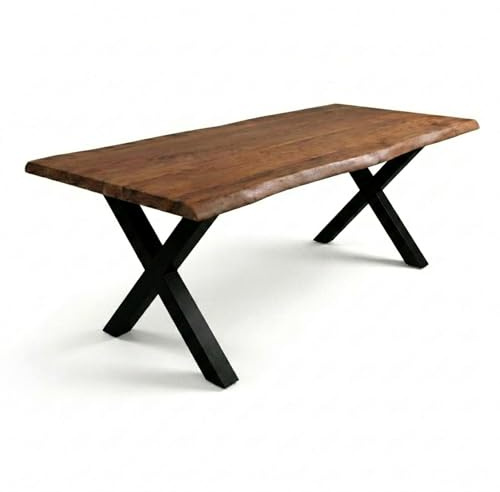 SAM Esstisch Cali 300x100 cm Akazie nussbaum Baumkante X-Gestell schwarz | Baumkantentisch massiv, Akazienholz nussbaumfarben, 50 mm Tischplatte, Esszimmertisch, Industrial-Design