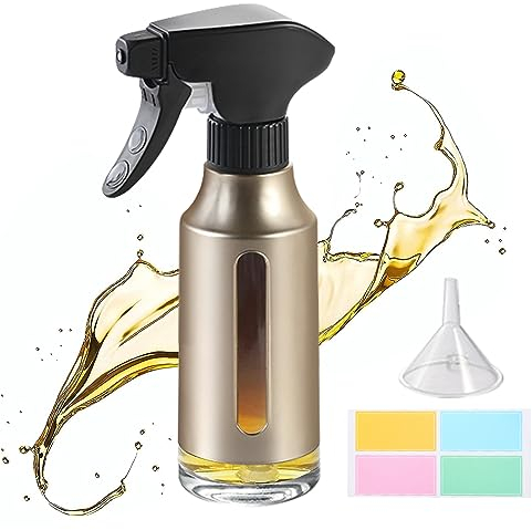 Oil Bottle Sprayers,180ml Olive Oil Sprayer with Rotatable Nozzle for Cooking Air Fryer,Oil Dispenser Bottle with Funnels and Stickers,Vinegar Spray Mister for Kitchen Salad Grilling