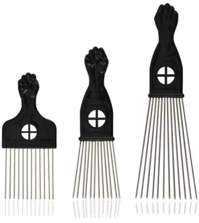 ZKSXOA 3 Pièces Peigne Afro Métal Différentes Longueurs Afro Pick Peigne Peigne de Coiffure Peigne Brosse Cheveux Afro pour Hommes Femmes Démêlant(Noir)