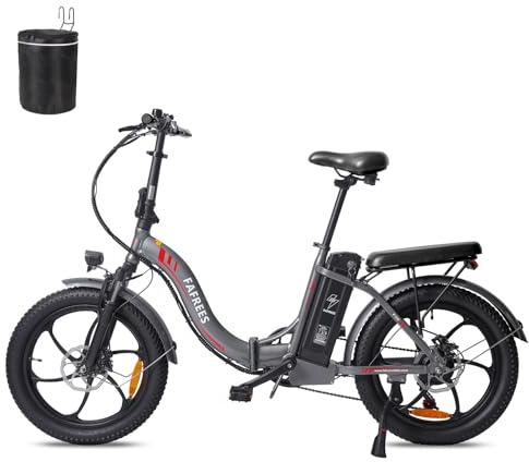 Fafrees Ebike Klapprad 20 * 3.0 Zoll, Elektrofahrrad Pedelec 36V 16Ah Akku, City E Bike Herren 250W Fatbike Damen 25km/h, E-Fahrrad Klappbares, F20, Grau