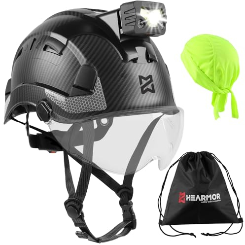 HEARMOR Höhenarbeiten Industriehelm Erwachsene Bauhelm LED-Kopflampe inklusive ABS Schutzhelm Zertifizierung EN12492 Bestanden EN397 Stoßdämpfung und Eindringfestigkeit Test