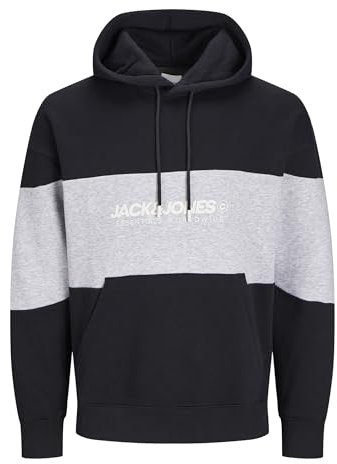 JACK&JONES PLUS Jjelegacy Blocking Sweat Hood Noos Pls Felpa con Cappuccio, Nero, XXXL Uomo