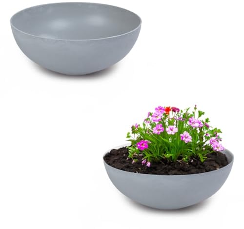 matches21 - 2 ciotole decorative vintage per esterni, colore beige/grigio marmorizzato come vaso da fiori – 25 cm come abbeveratoio da giardino per uccelli o balcone o cimitero