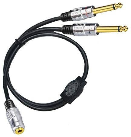 Adaptateur Femelle Jack 3,5mm vers 2x Mâle 6,35mm,Mono Câble Audio Mini 3.5 Stereo Connecteurs,Séparateur TRS vers double 6.35 TS pour Mixeurs,Haut-parleurs,Plaqués Or Coque Métallique Durable,50 cm