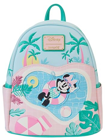 Loungefly Disney Minnie Urlaub Style Poolside Mini Rucksack | Minnie Mouse Taschen & Rucksäcke, Rosa, Riptide, ultraleichtes Blau, Standard, Mini-Rucksack