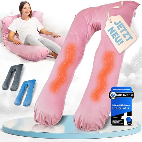 Luxury Lotus Seitenschläferkissen [Beheizt] XXL Komfortkissen Schwangerschaftskissen Stillkissen für Besseren, Gesünderen Schlaf | Erikaviolett