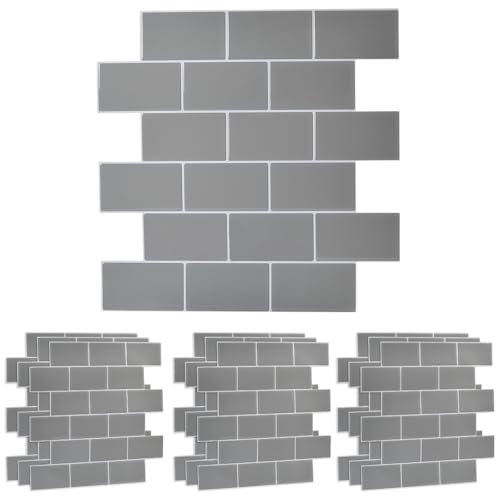3D Stick Tile Stickers, 30.5cm x 30.5cm 10PCS Self Adhesive Wall Tiles Splashback Peel and Stick on Wall Tiles Mosaic Tile Transfers Stickers Backsplash for Kitchen & Bathroom,Thickening（Grey）