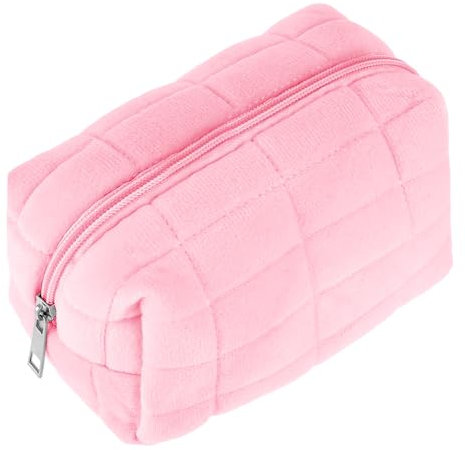 Sibba Trousse de maquillage - Organisateur de cosmétiques - Trousse de toilette de voyage - Pochette de soins de la peau - Petit sac à main moelleux - Collection de maquillage de voyage, rose
