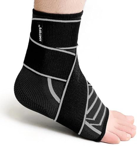 PUTUO Chevillère Entorse Attelle de Cheville: Chaussettes de Maintien Sport Chevillère pour Hommes Femmes - Orthèse Cheville Réglable pour Tendinite et Protection Tendon d'Achille Noir 1 Pièce 43-46