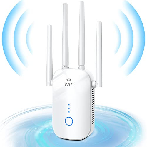 Repetidor WiFi, 1200Mbps Amplificador WiFi Banda Dual 5GHz y 2.4GHz Extensor de WiFi con 4x3dBi Antenas, Puerto WAN/LAN, Repetidor WiFi Largo Alcance Apoyo Modo Repetidores/Router/Ap, Blanco
