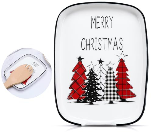 Teenyyou Christmas Ceramic Spoon Rest Farmhouse Spoon Rest Christmas Tree Cooking Utensils Holder Dishwasher Safe for Stove Top Xmas Kitchen Decorations Merry Christmas Housewarming Gift