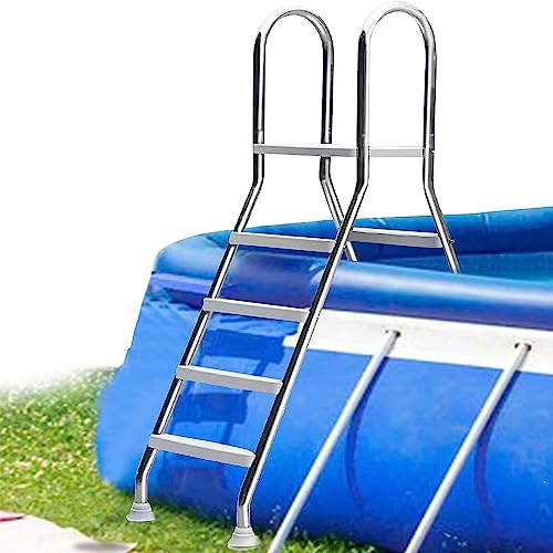 Scala per piscina da 132 cm a 4 gradini, in acciaio inox, carico massimo 226,8 kg, gradini antiscivolo fuori terra per piscina in cortile, durevole, sicura, facile installazione
